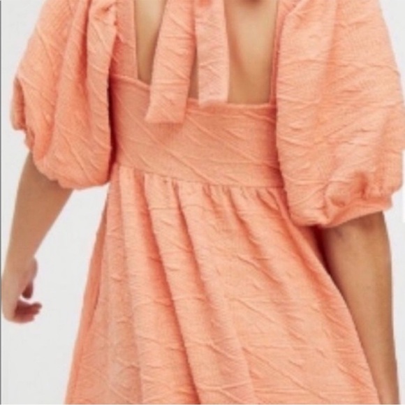 Free People Violet Grapefruit Texture Square Neck Balloon Sleeve Mini Dress Med - Picture 2 of 16